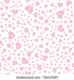 Seamless pattern of hearts on a white background. for postcards, greeting, invitation for Valentine's day, birthday, wedding, holiday, party. Vector illustration.