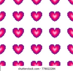 Seamless pattern of hearts on a white background. Retro style. Spriting.