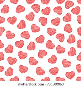 Seamless pattern from hearts on a white background. Valentine's Day. Painted scrawl. Background for your design. Vector illustration.