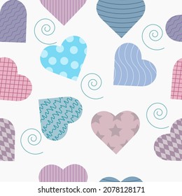 Seamless pattern with hearts, ornament, graphic,geometric, pastel colors. For banners, background, social media theme