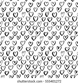 Seamless pattern with hearts. Ornament for Valentine's day.  Ink illustration. Isolated on white background. 
