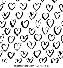 Seamless pattern with hearts. Ornament for Valentine's day.  Ink illustration. Isolated on white background. 