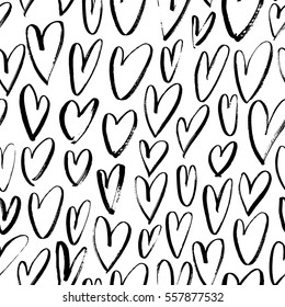 Patrón sin problemas con los corazones. Ornamento para el día de San Valentín. Ilustración de tinta. Aislado sobre fondo blanco.