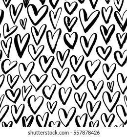 Seamless pattern with hearts. Ornament for Valentine's day.  Ink illustration. Isolated on white background. 