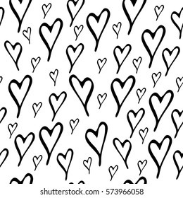 Seamless pattern with hearts. Ornament for Valentine's day. Ink illustration. Isolated on white background. 