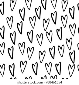 Seamless pattern with hearts. Ornament for Valentine's day. Ink illustration. Isolated on white background. 