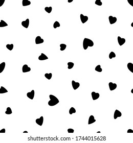 Seamless pattern with hearts. Outline drawing of a heart with a black liner on a white background. Print for wrapping paper, notebook covers, fabric. Vector image