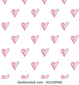 Seamless pattern with hearts painted with chalk or pencil.
