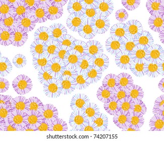Seamless pattern with hearts and paisley from lilac daisies