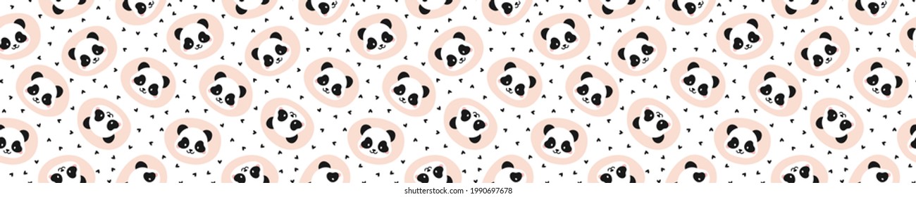 Seamless pattern with hearts and panda bears
