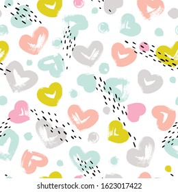 Seamless pattern with hearts in pastel colors. 