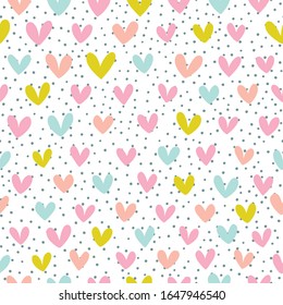 Patrón sin inconvenientes con corazones en colores pastel. Excelente para el bebé, Día de San Valentín, Día de la madre, boda, libro de recortes, texturas superficiales.