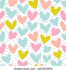 Seamless pattern with hearts in pastel colors. Great for Baby, Valentine's Day, Mother's Day, wedding, scrapbook, surface textures.