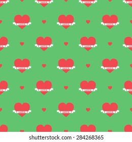 Seamless pattern of hearts in pastel colors.