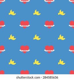 Seamless pattern of hearts in pastel colors.