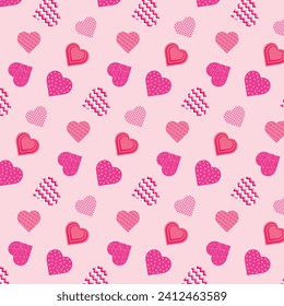 Seamless pattern with hearts in patchwork style. Vector.