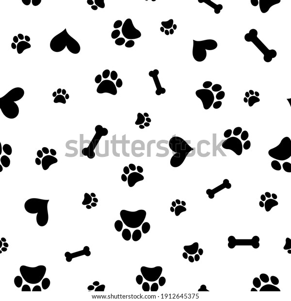 Seamless pattern with hearts and paw prints of\
animals. Vector footprint tile background\
repeat wallpaper\
illustration. Creative texture for fabric, wrapping, \
textile,\
wallpaper, apparel. Surface\
pat