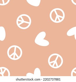 Seamless pattern with hearts and peace signs