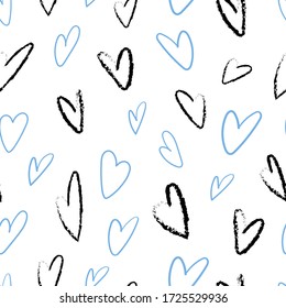 Seamless pattern with hearts. The pencil style. Modern and stylish romantic poster design, wrapping paper, Valentine design. Vector graphics on a white background.