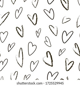 Seamless pattern with hearts. The pencil style. Modern and stylish romantic poster design, wrapping paper, Valentine design. Vector graphics on a white background.