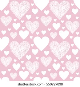Seamless pattern with hearts. Pink background. Vector illustration.