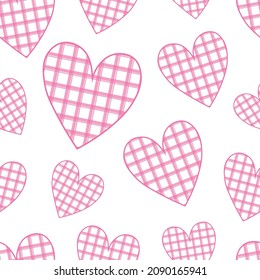 Seamless pattern hearts pink buffalo plaid vector illustration	