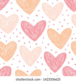 Seamless pattern with hearts in pink colors.