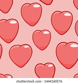 Seamless pattern of hearts in pink colors. Can be used for wrapping paper, textile, wallpaper, pattern fills.