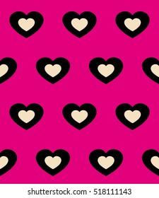 Seamless pattern of hearts in pink colors.