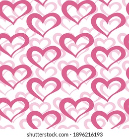 Seamless pattern from hearts pink delicate color on a white background, vector. Design for wrapping paper, wallpaper and gift cards, textile