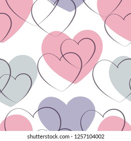 Seamless pattern with hearts , pink, purple, blue colors on a white background, Valentine's Day theme
