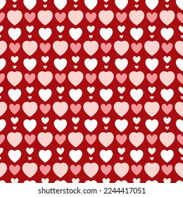 Patrón sin foco de corazones en colores rosados y rojos. Diseño de vectores para el Día de San Valentín, celebración de bodas y el día de la madre, tarjeta de saludo, decoración de casa, textiles, papel de envoltura, reserva de recortes.