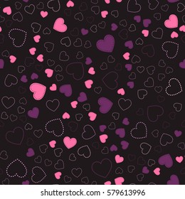 Seamless pattern with hearts. pink hearts. romantic pattern. pink and purple hearts on a black background