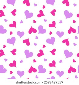 Seamless pattern hearts, in pink tones on a white background. Flat vector illustration for Valentine's Day, wedding day, birthday, cards, packaging