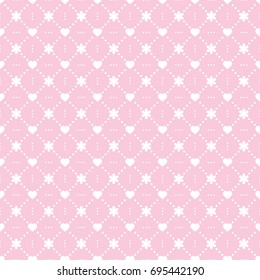 Seamless pattern with hearts. Pink and white colors. Good for baby birthday, wallpaper, pattern, surface textures, printing onto fabric and paper. 