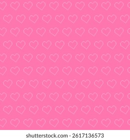 Seamless pattern of hearts in pixel style on a pink background