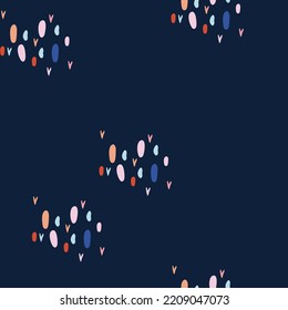 Seamless pattern with hearts and the points on dark background.Cute pattern can be used as textile, fabric, wallpaper, banner and other. Vector illustration