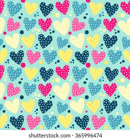 Seamless pattern with hearts polka-dot. Vector repeating texture. Cute background for the Valentine's Day.