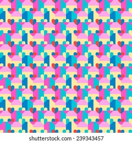 Seamless pattern hearts pop art, gift wrapping paper, candy wrapper, wallpaper, textile design, holiday decoration, bath curtain