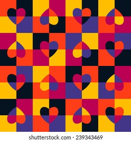 Seamless pattern hearts pop art, gift wrapping paper, candy wrapper, wallpaper, textile design, holiday decoration, bath curtain
