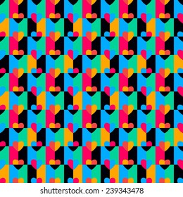 Seamless pattern hearts pop art, gift wrapping paper, candy wrapper, wallpaper, textile design, holiday decoration, bath curtain