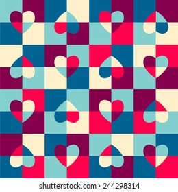 seamless pattern with hearts in pop art style