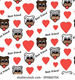 Seamless pattern with hearts and puppies