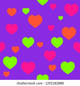 Seamless pattern of the hearts. Ragged edge. Proton purple background