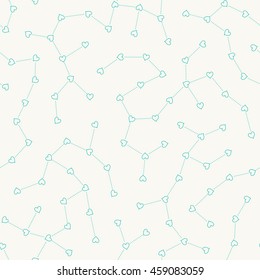Seamless Pattern of Hearts of Random Directions, Connected with Dotted Lines. Like Constellation in the Sky.