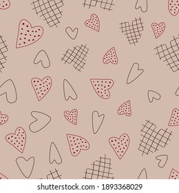 Seamless pattern with hearts. Red hearts, dark hearts.