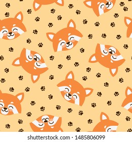 Seamless pattern with hearts and red panda heads 