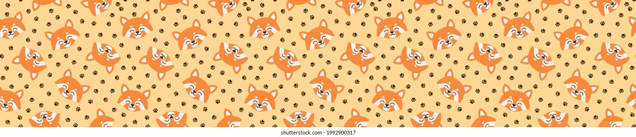 Seamless pattern with hearts and red panda heads 