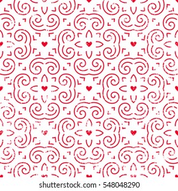 Seamless pattern with hearts in red. Retro background for Valentines Day, wedding, etc. EPS10 vector illustration