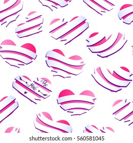 Seamless pattern with hearts and ribbon banners and place for your text, happy Valentines day background, Lettering Be Mine, EPS 10